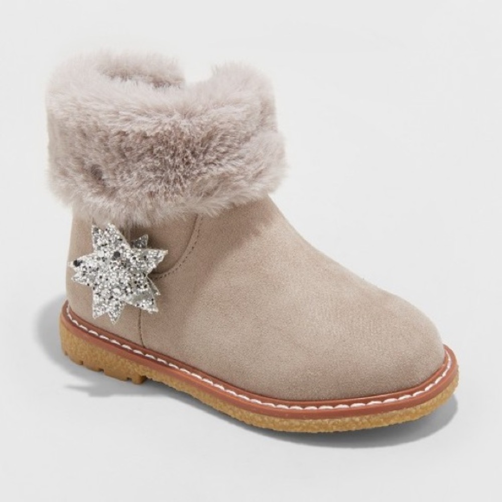 Faux fur and suede little girls boots